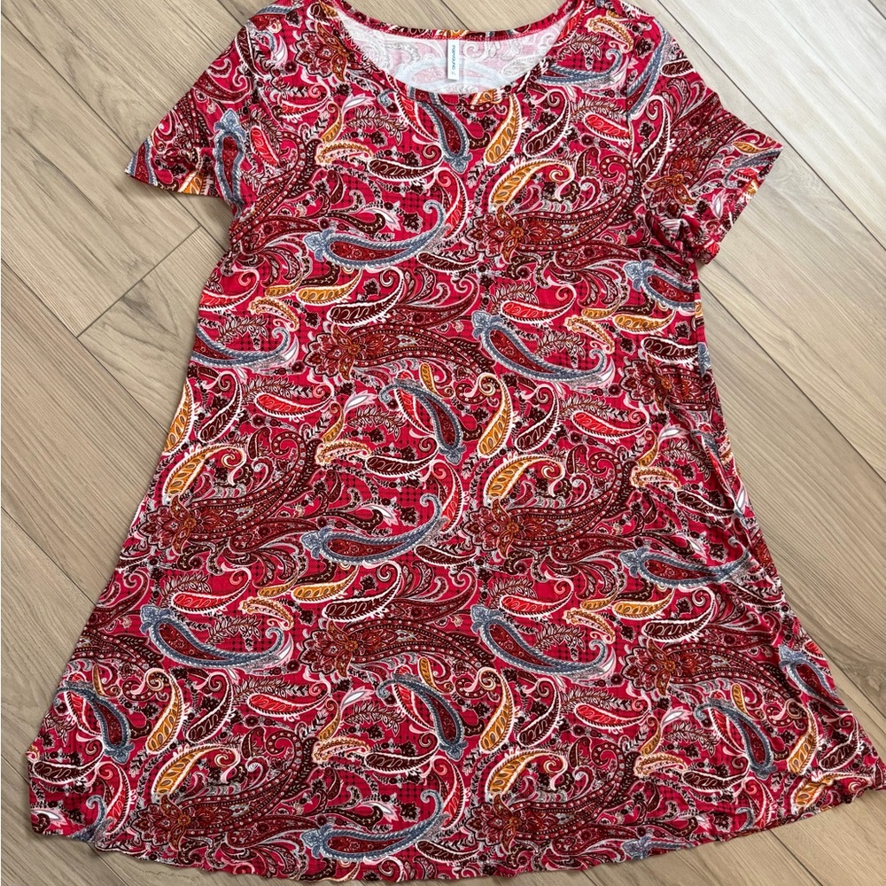 Women's Dress Size XL POPYOUNG Red  Paisley Print Midi Stretchy Multicolor...